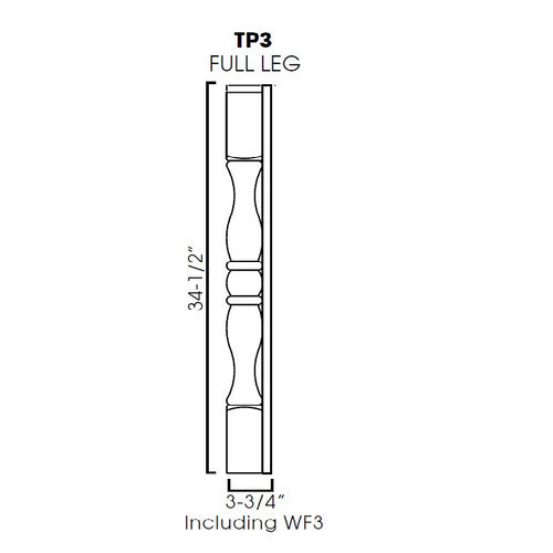 AW-TP3/WF34-1/2" ( (AW-GW-TW-PW) Full leg 3"Wx3"Dx34-1/2"H with 3" Wall Filler)