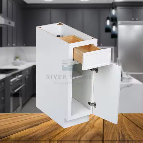 White Color Framed Slim Shaker Kitchen Cabinets