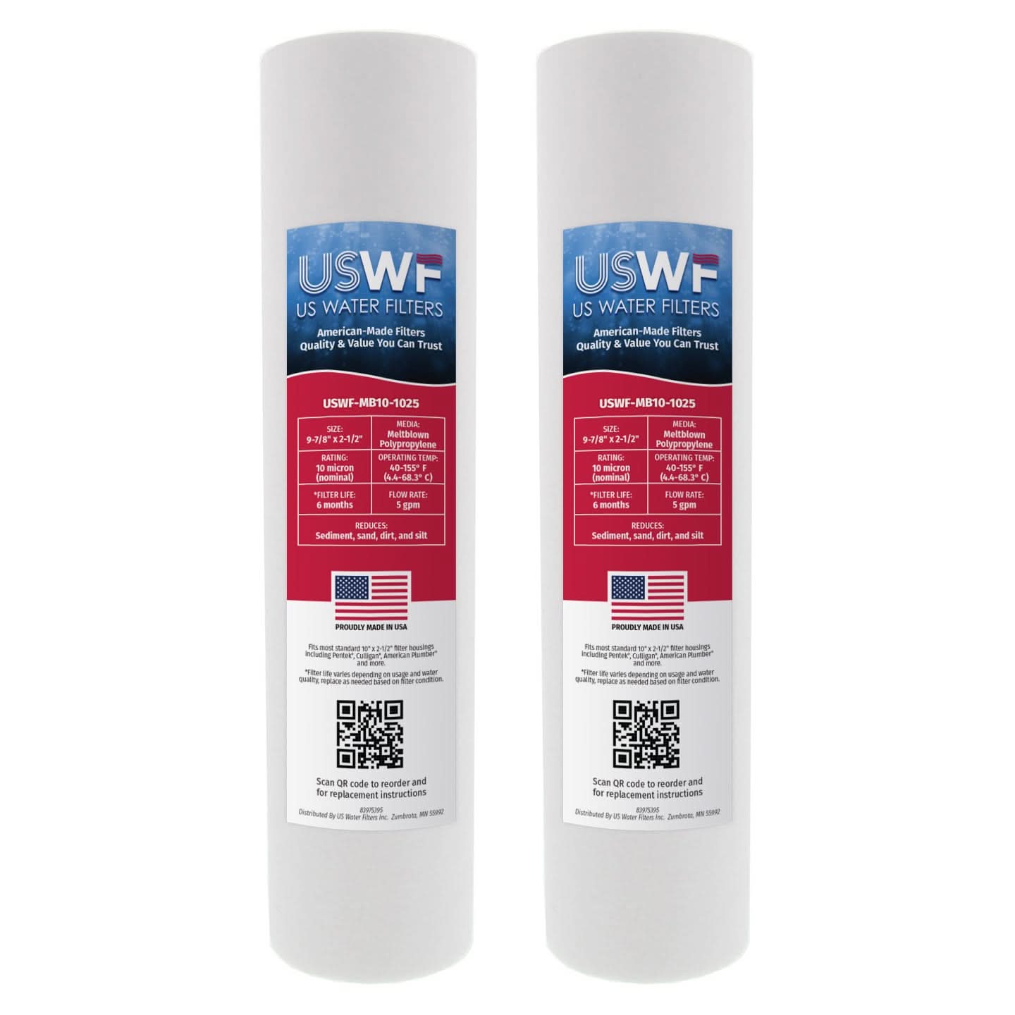 USWF 10 Micron Melt Blown Sediment Filter 10"x2.5"