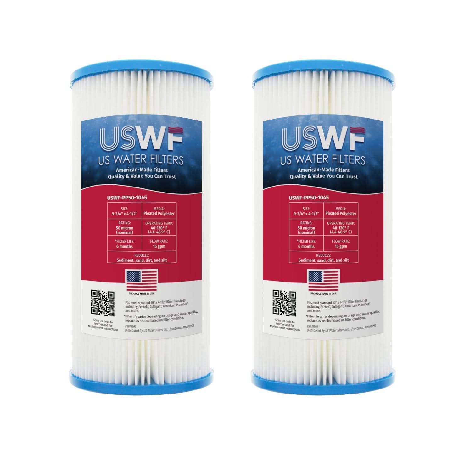 USWF Pleated Polyester Sediment Filter, 50 Micron, 10"x4.5"