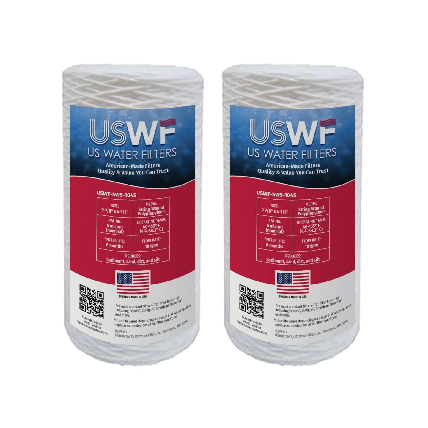 USWF 5 Micron String Wound Sediment Filter, 10"x4.5"
