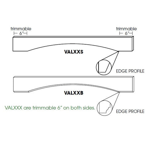 PS-VAL48S ( Shaker 48" Arched Valance. Square edge. Trimmable 6" both ends. )