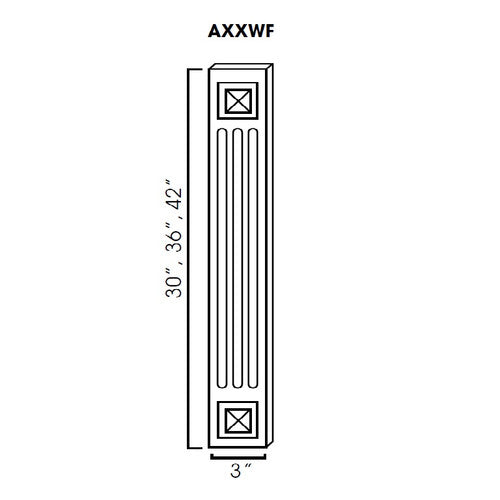 AW-A30WF ( (AW-GW-TW-PW) Decorative Wall Filler. Fluted with beveled square - 3"Wx3/4"Dx30"H )