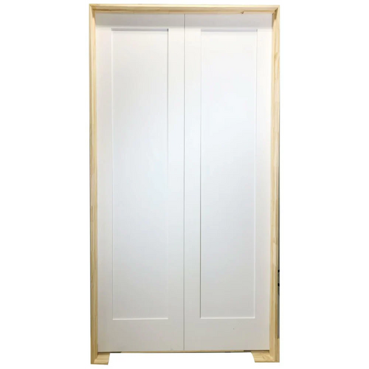 48 in X 80 in White Shaker 1-Panel Solid Core Primed MDF Prehung Interior French Door