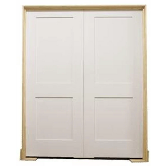 6/0x6/8 White Shaker 2-Panel Solid Core Primed MDF Prehung Interior French Door