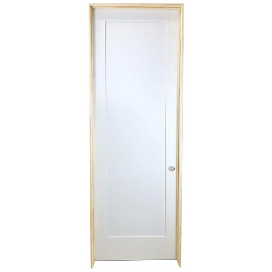 30 in x 96 in White 1-Panel Shaker Solid Core Primed MDF Prehung Interior Door
