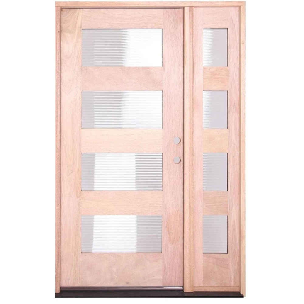 53 in x 80 in Exterior Mahogany Door | 4 Lite with Right Sidelight