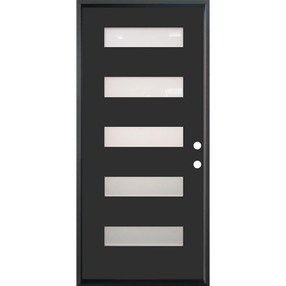 3/0x6/8 Single Prehung Fiberglass Door in Black with 5 Lites