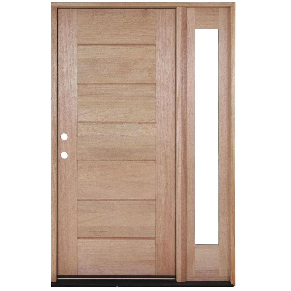 53 in x 80 in Exterior Mahogany Door | Horizontal Lines with Left Sidelight