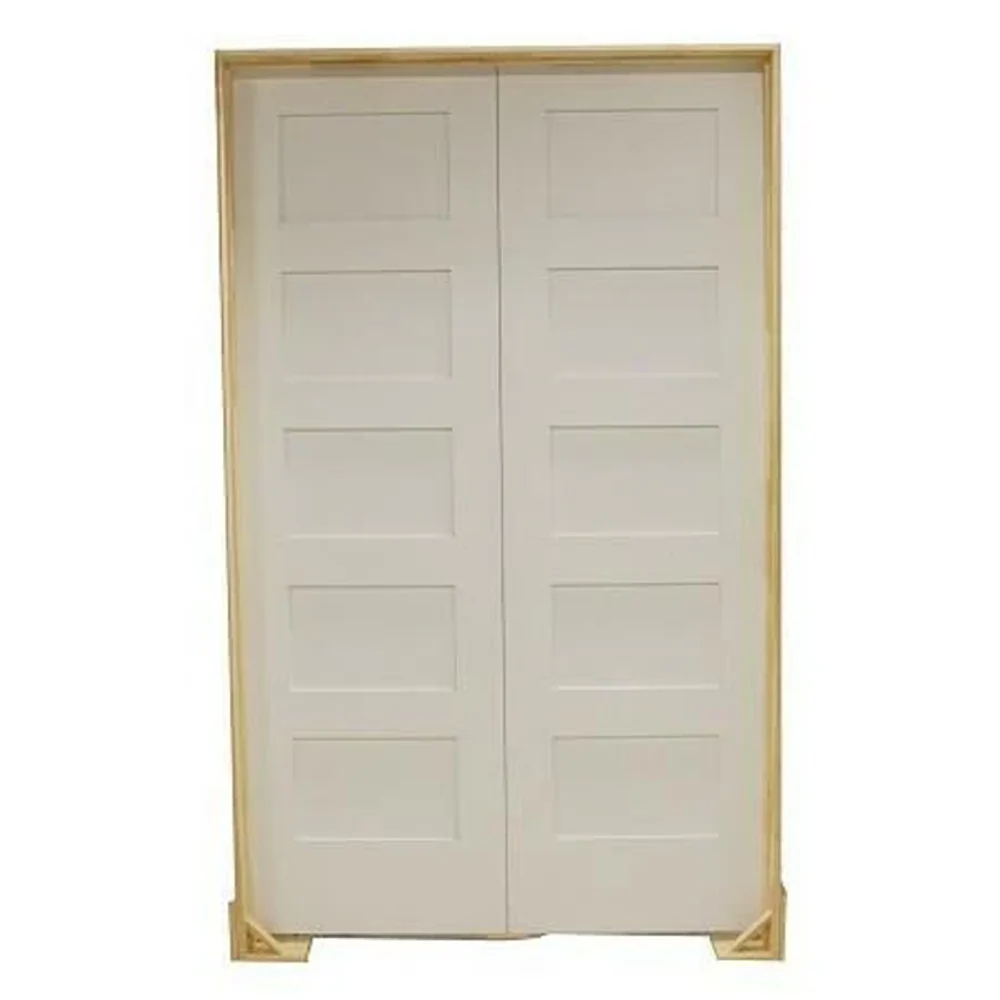 48 in. x 96 in. Shaker 5-Panel Solid Core Primed MDF Prehung Interior French Door