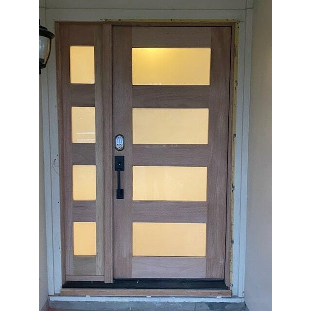 53 in x 80 in Exterior Mahogany Door | 4 Lite with Left Sidelight