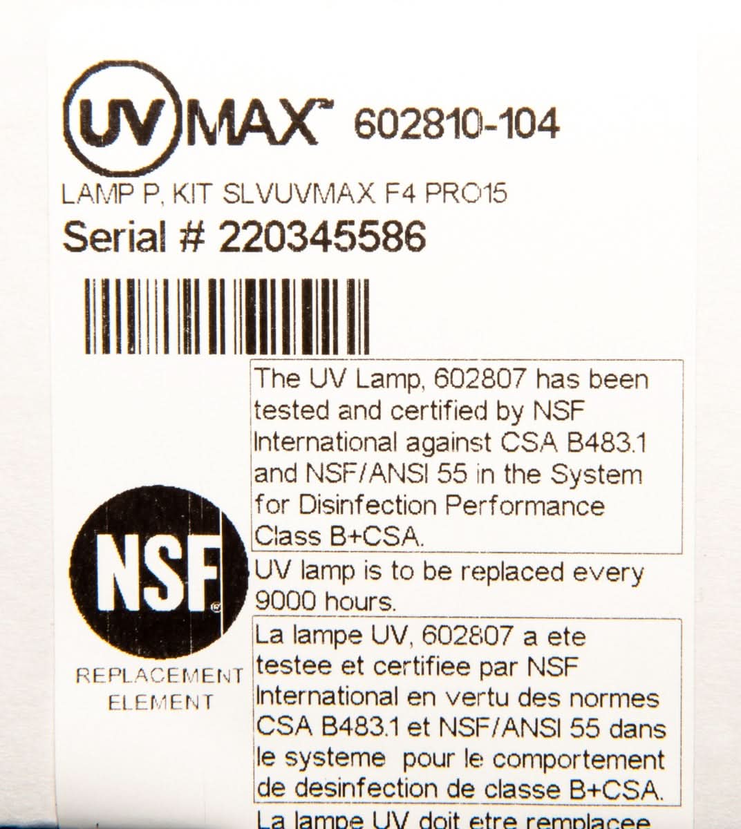 602810-104 Viqua UV Lamp & Sleeve Replacement Kit for Ultraviolet Systems F, F+, F4, F4+, F4-V & PRO15