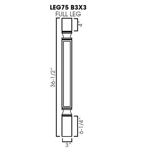 AW-LEG75 B3X3 ( (AW-GW-TW-PW) Full leg 3"Wx3"Dx36-1/2"H (trimmable). )