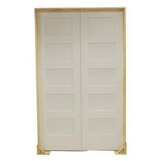 72 in. x 80 in. Shaker 5-Panel Solid Core Primed MDF Prehung Interior French Door