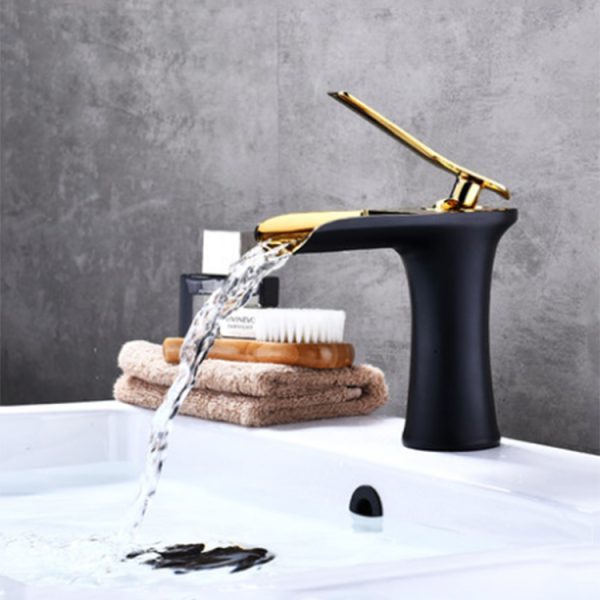 Black Gold Brass Waterfall Spout Basin Faucet