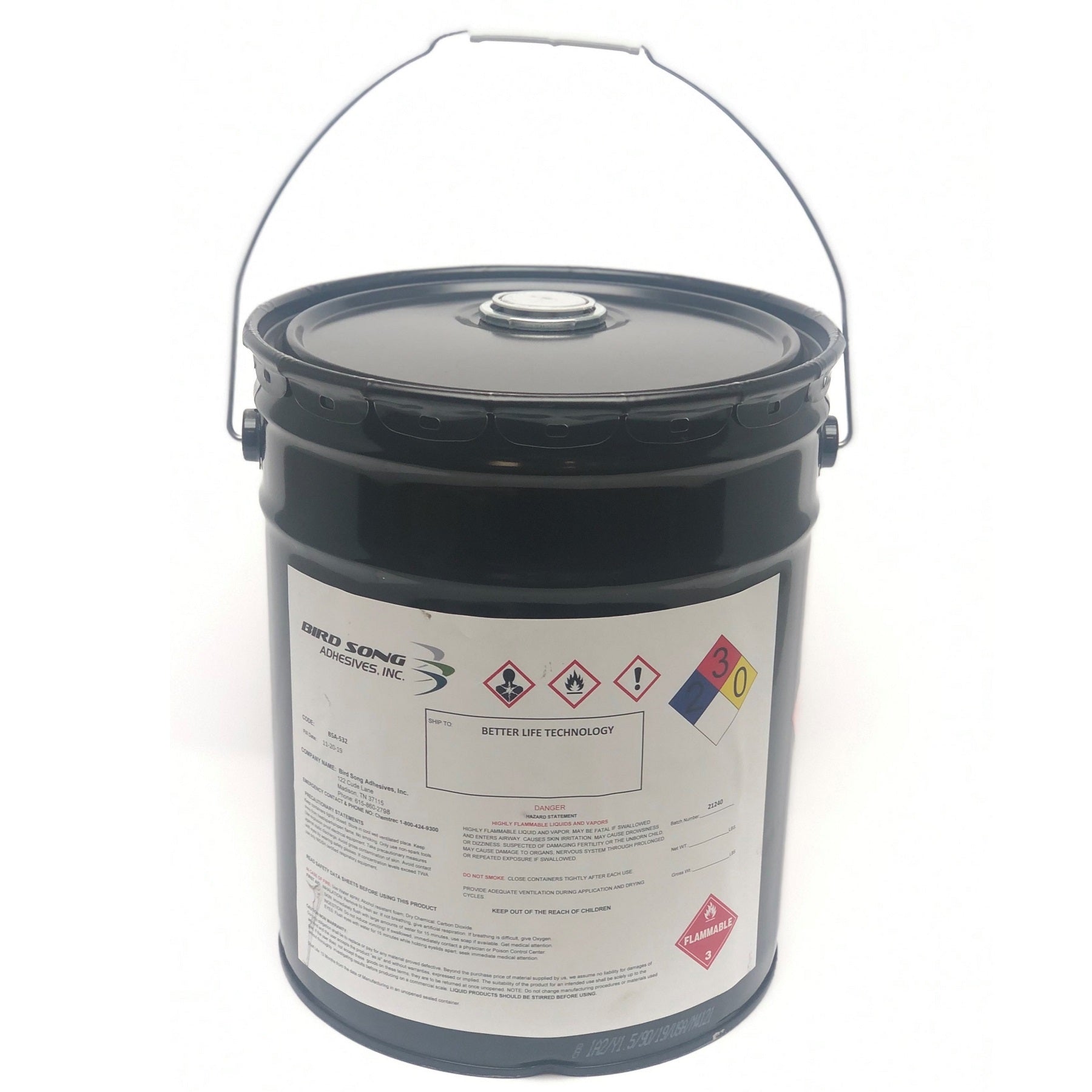 Black tub of adhesive
