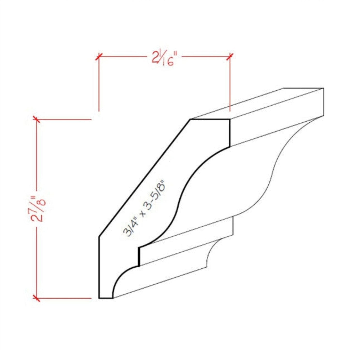 EWCR12 Crown 3/4" x 3-5/8" Unfinished 2-7/8" High x 2" Deep