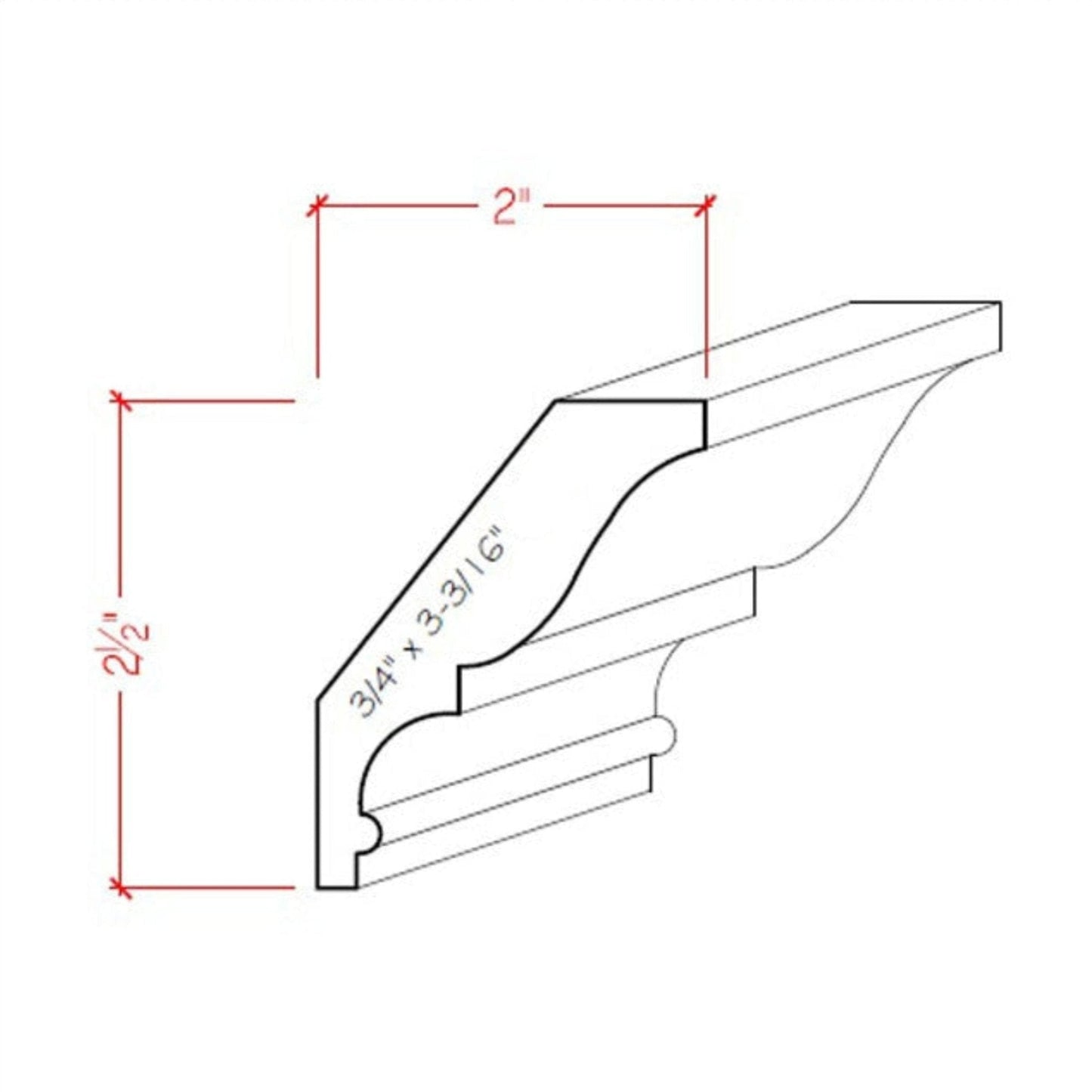 EWCR17 Crown 3/4" x 3-3/16" Unfinished 2-1/2" High x 2" Deep