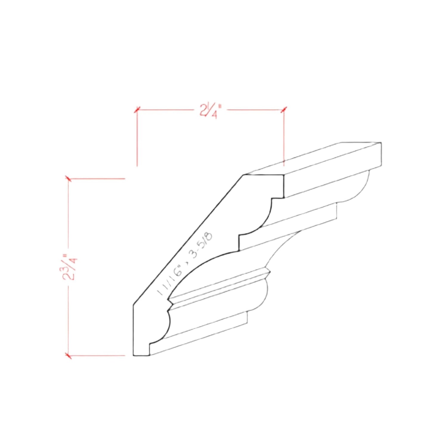 EWCR20 Crown 3/4" x 3-5/8" Unfinished 2-3/4" High x 2-1/4" Deep
