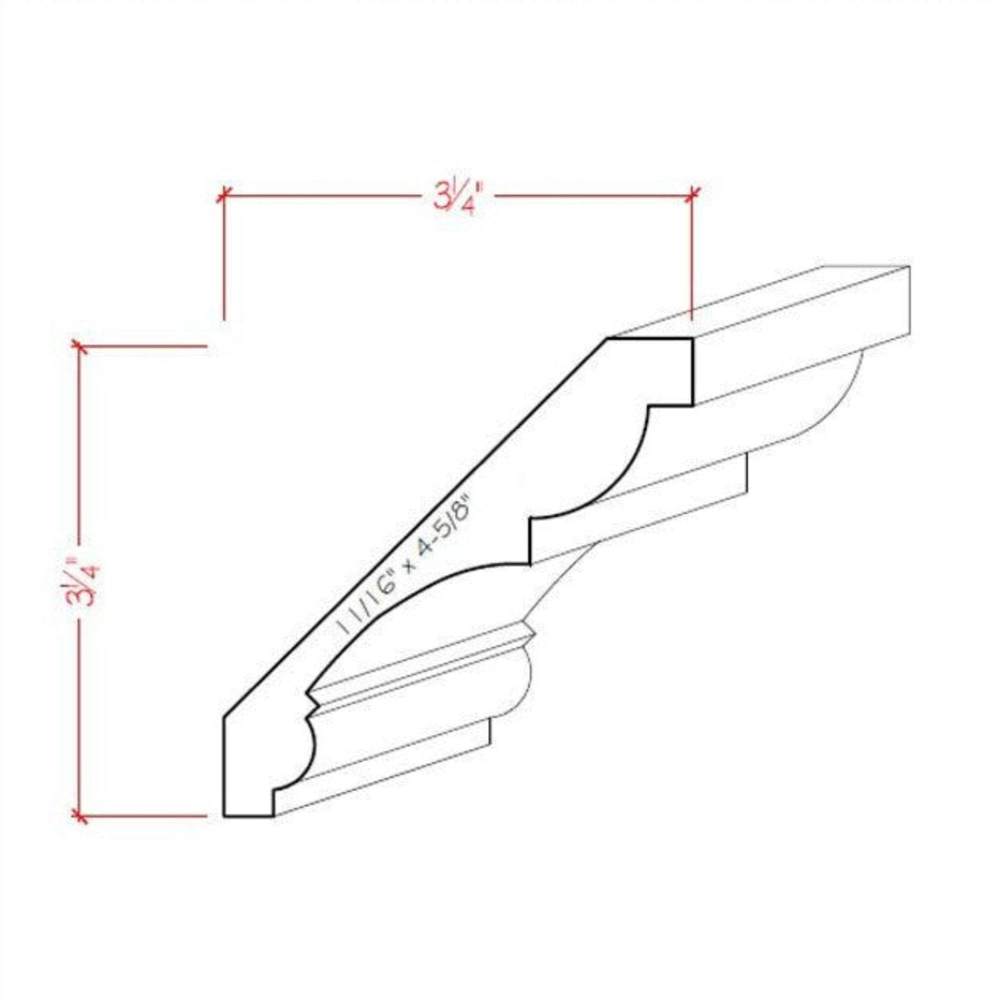 EWCR21 Crown 3/4" x 4-5/8" Unfinished 3-1/4" High x 3-1/4" Deep