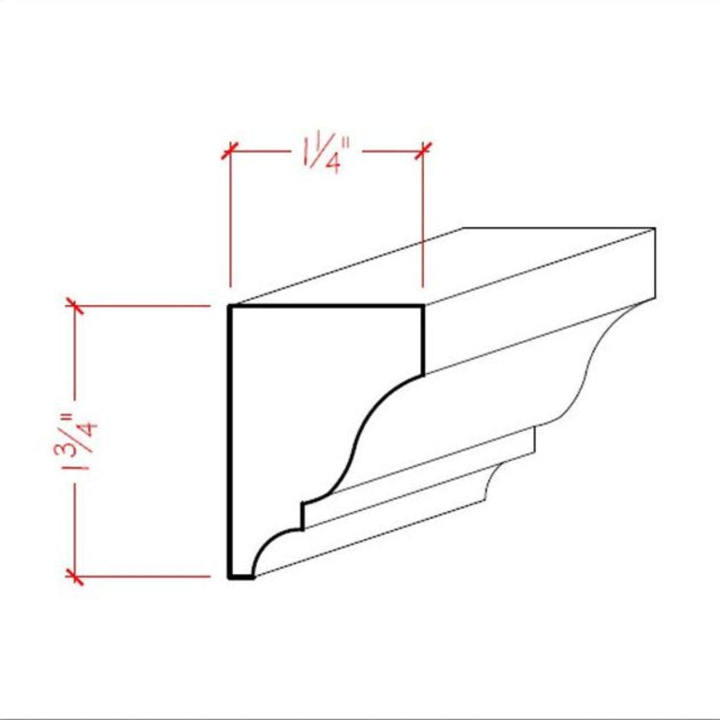 EWSC18 Solid Crown 1-3/4" High x 1-1/4" Deep Moulding. Unfinished