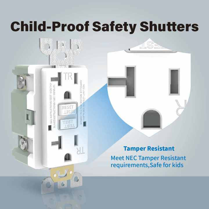 Smart White Duplex Self-Test 125V 20Amp WR TR GFI Socket Wall Outlet GFCI Receptacle with Wallplate for Home