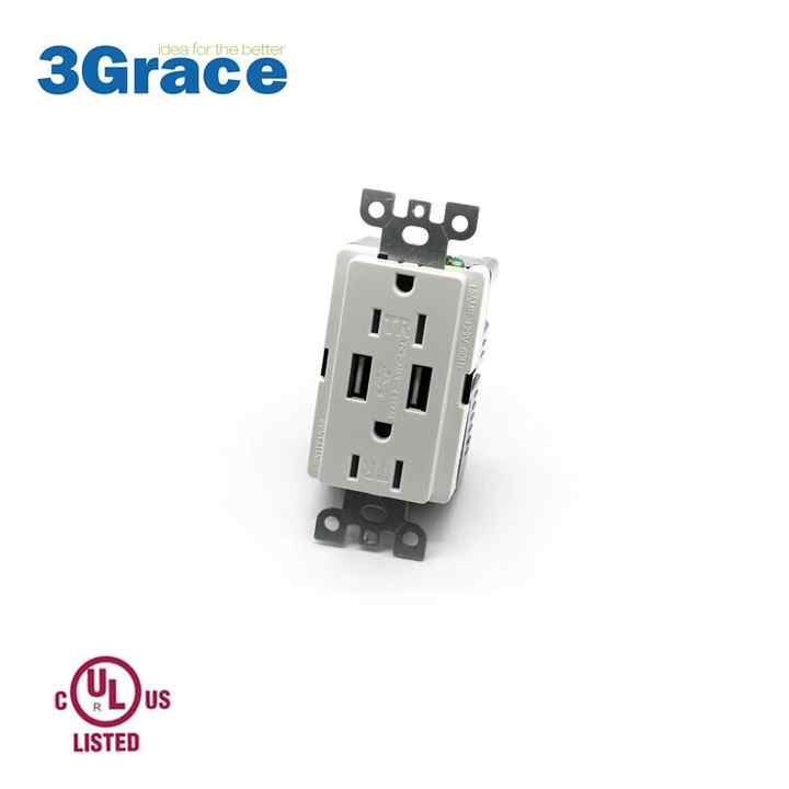 Factory Price  USB Charger 2.1Amp USB Output 15A Tamper Resistant  Electrical Receptacle USB Wall Outlet