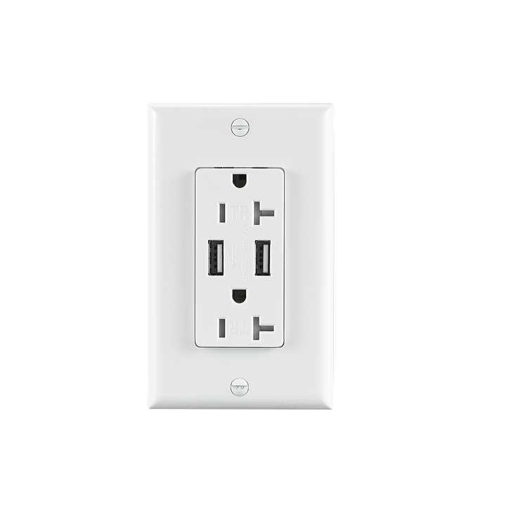 Manufacture  USB Wall Socket Charger  20A Tamper Resistant  Dual Receptacle  2.1Amp USB Output Charger