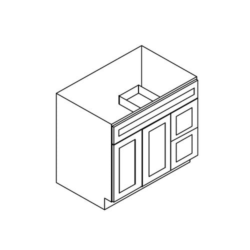 PW-S3621BDR-34-1/2" ( Vanity Sink Base 36Wx21"Dx34.5"H 2 Right Drawers 2 Doors )