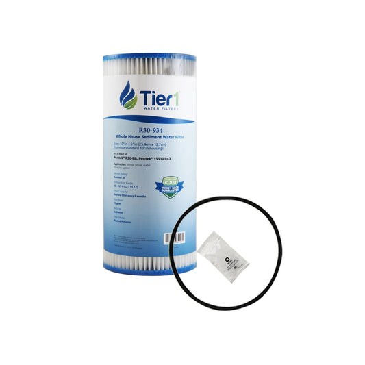Tier1 Pentek R30-BB 155101-43 Pleated Polyester Filter Cartridge Comparable Replacement Kit with O-ring and Lubricant (4.5 inches x 9-3/4 inches, 30 Micron)
