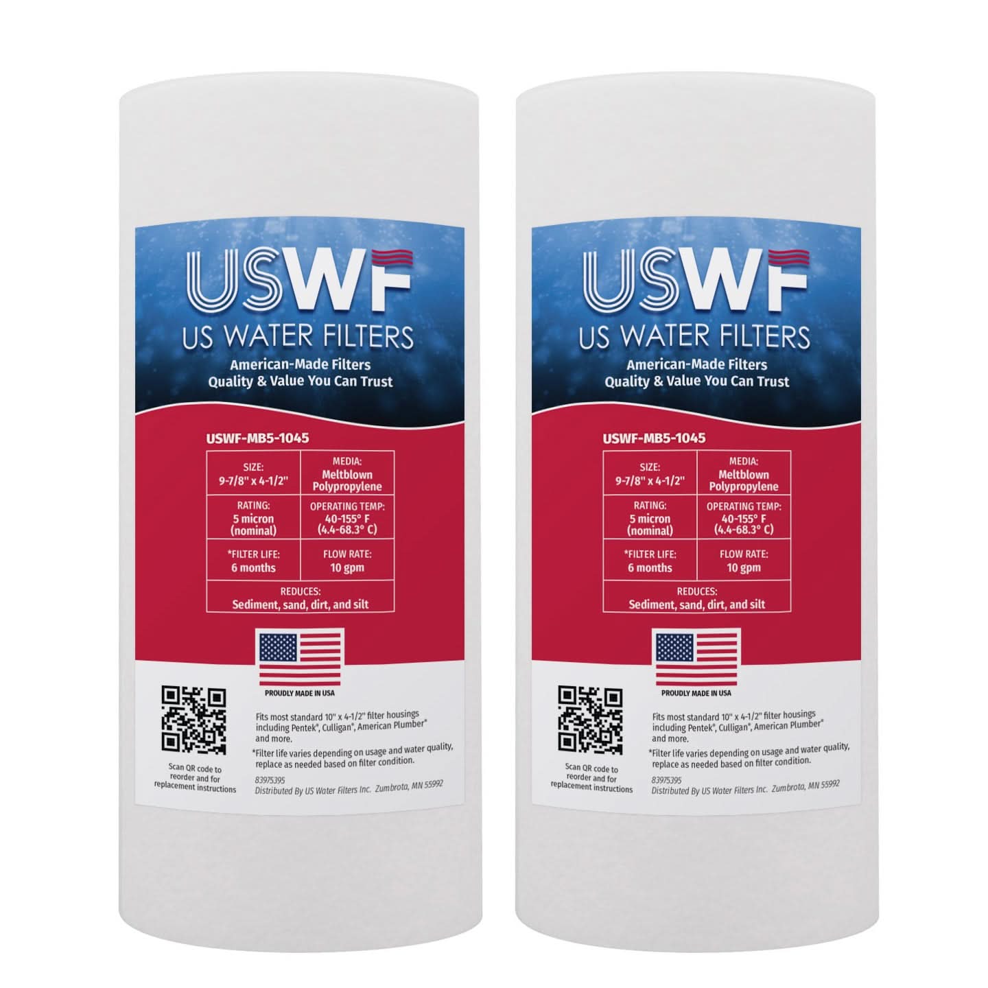 USWF 10" x 4.5" Melt Blown Sediment Filter, 5 Micron