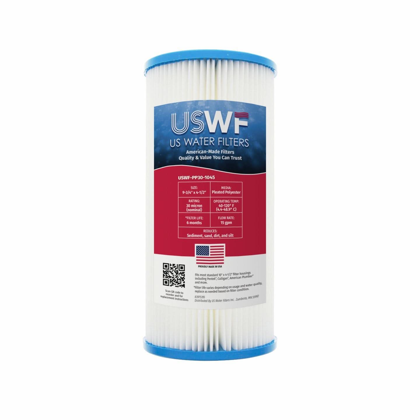 USWF Pleated Polyester Sediment Filter, 30 Micron, 10"x4.5"