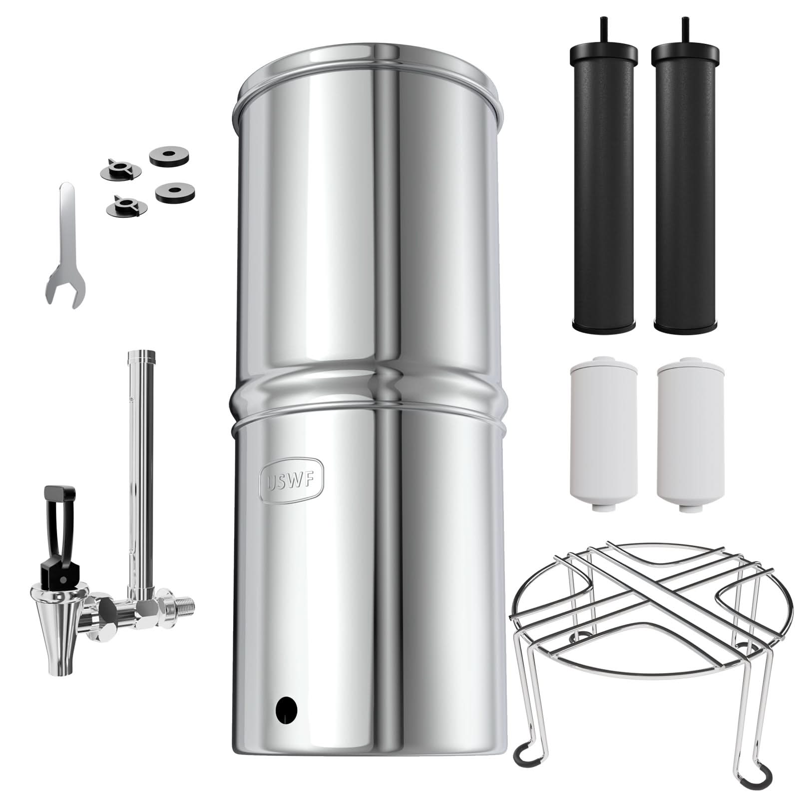 USWF 2.25 Gallon Stainless Steel Gravity Fed Filter System With Fluoride Filtration