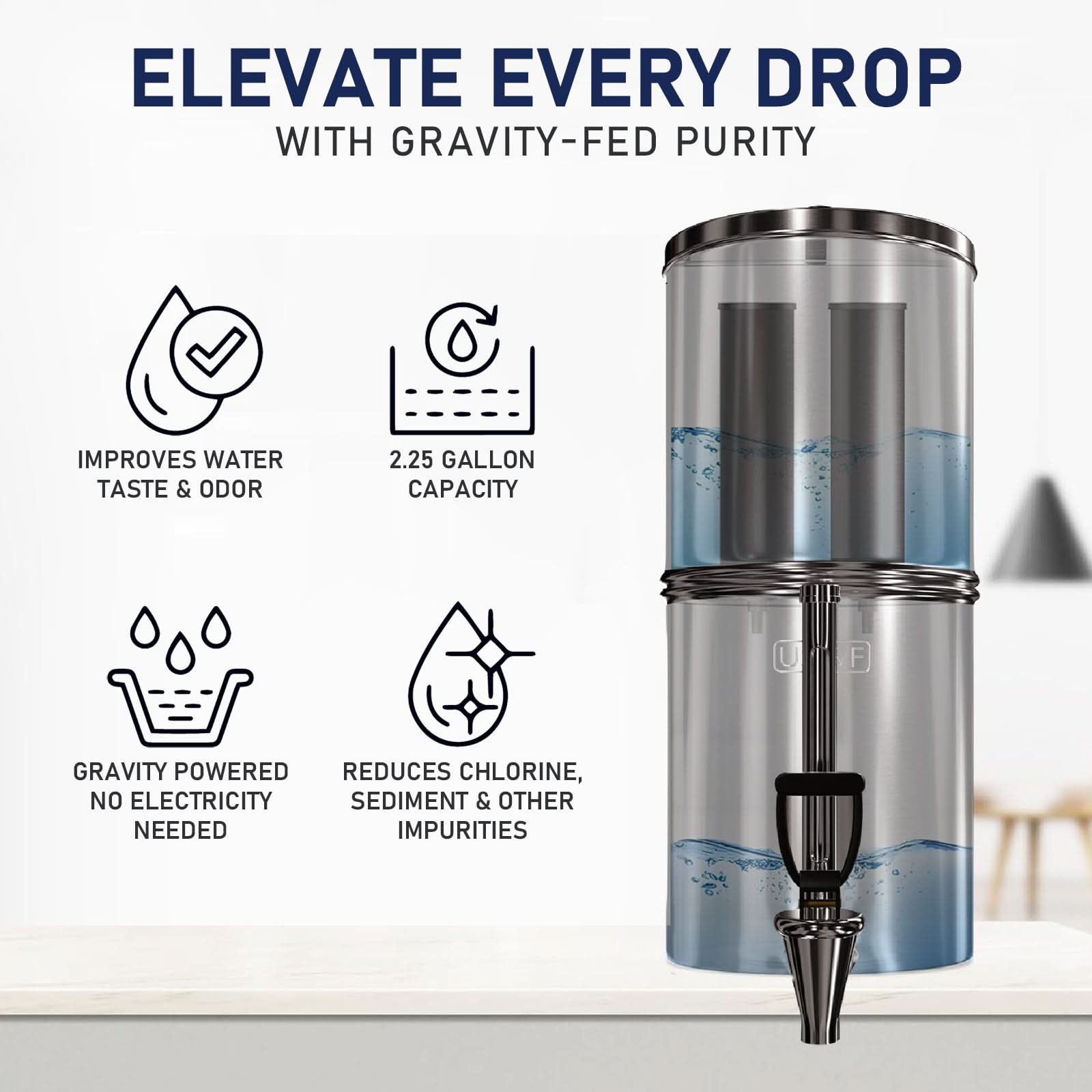 USWF 2.25 Gallon Stainless Steel Gravity Fed Filter System
